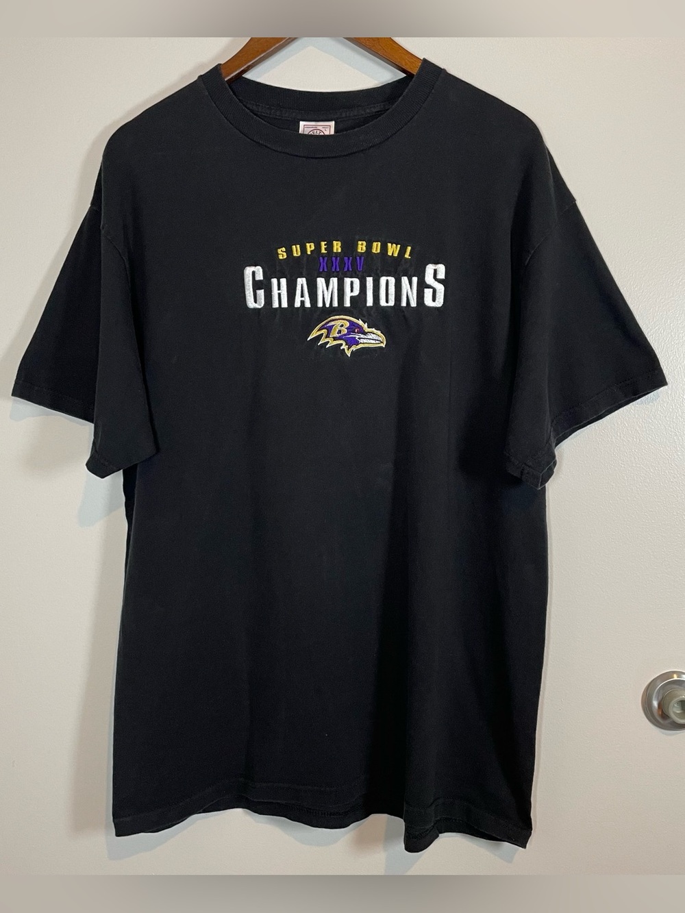 Y2K Embroidered Baltimore Ravens Super Bowl Large 100% Cotton Graphic T-shirt